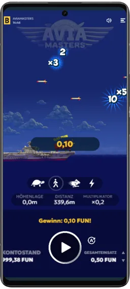 Auto-Play-Menü mit Rundenanzahl und Stop-Loss bei Avia Masters