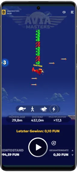 Mobiles Interface von Avia Masters auf einem Android-Smartphone